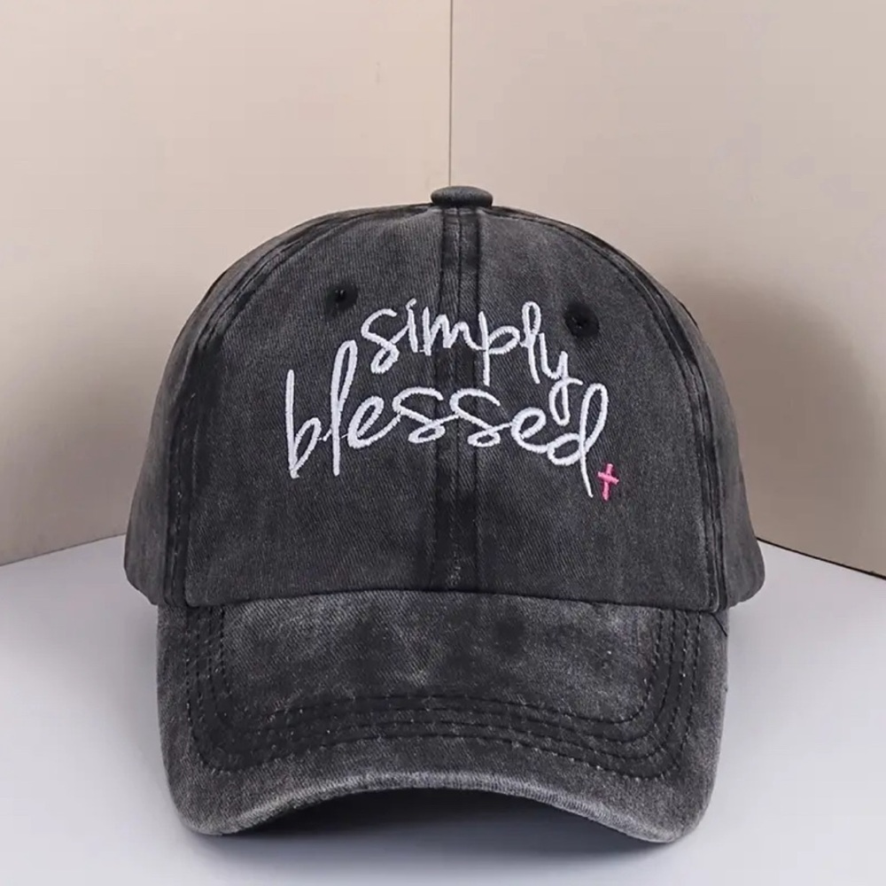 Simply Blessed Embroidery Baseball Cap - Black